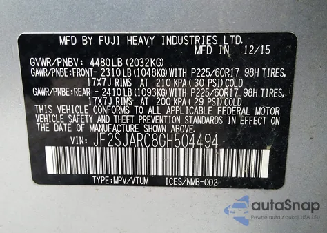 2016 Subaru Forester 2.5I Limited from USA, damaged, VIN JF2SJARC8GH504494